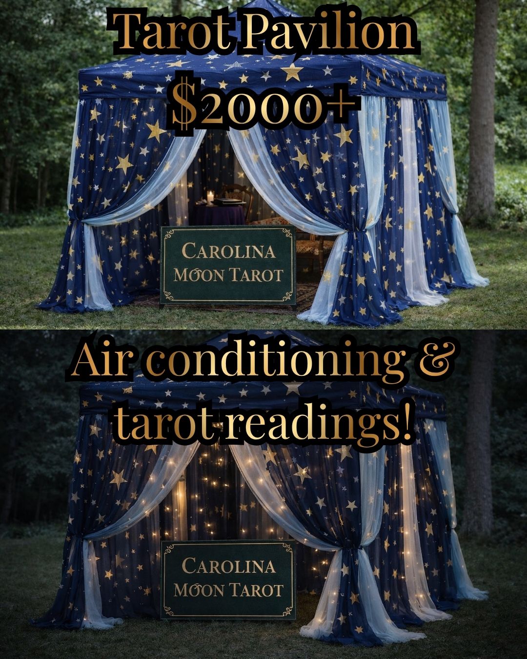 Air conditioned tarot pavilion for outdoor events in Savannah, Georgia