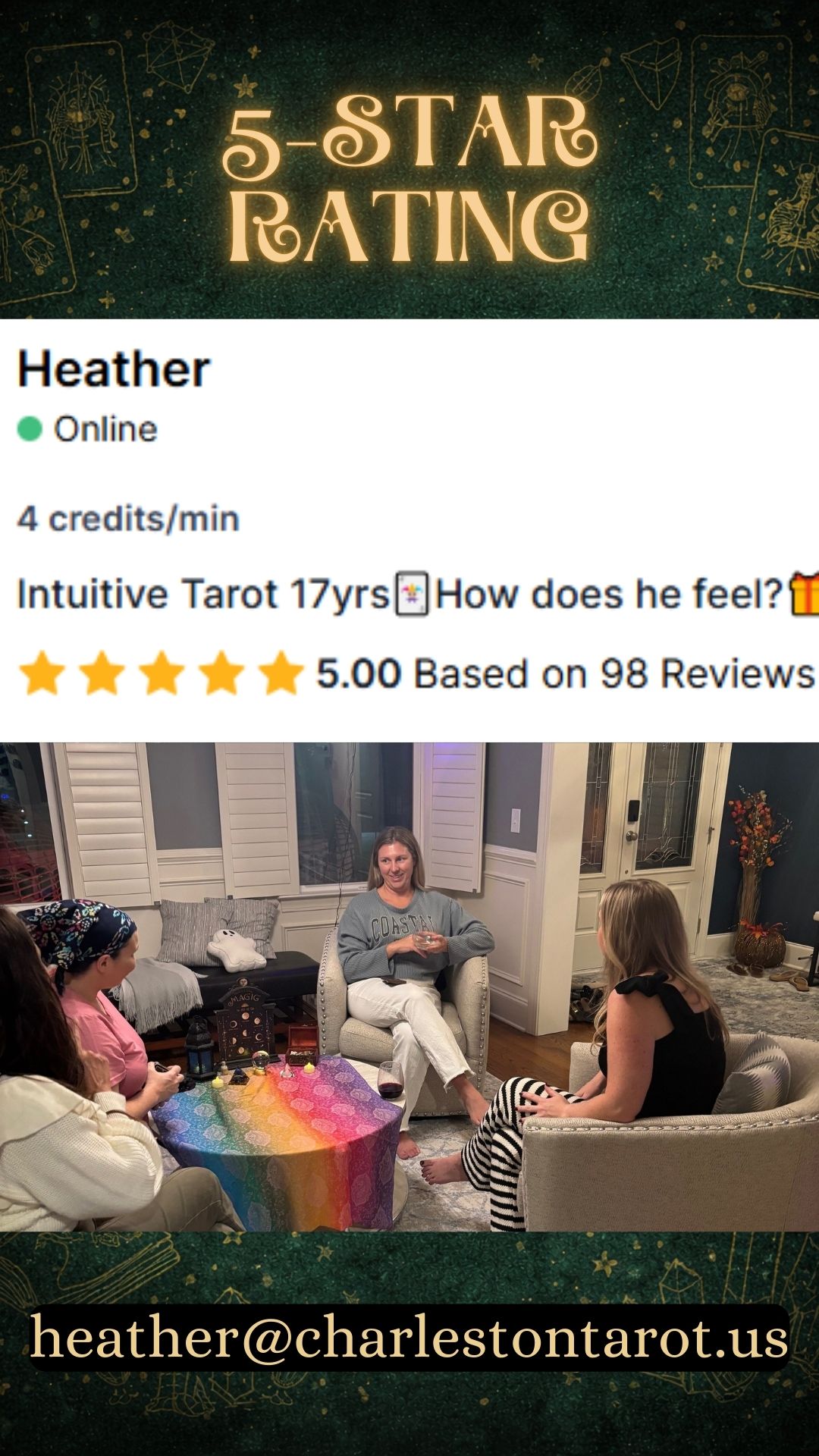 Berkeley & Charleston Tarot Reader for Bachelorette Parties, Girls' Night, Birthdays in the South Carolina Lowcountry